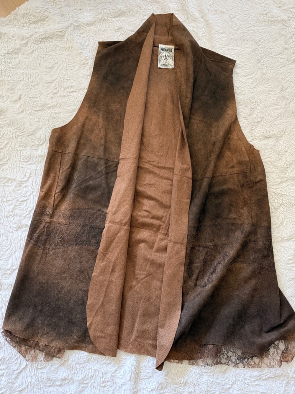 Vintage Brown Suede-Look Open Vest